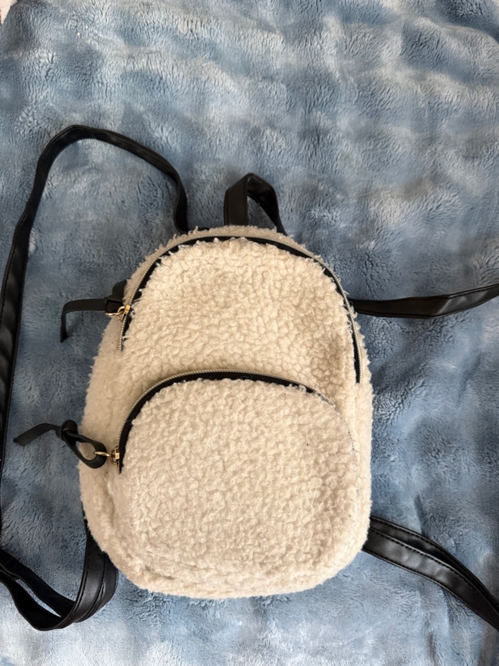 Cream Sherpa Mini Backpack with Black Trim - Women's Bag